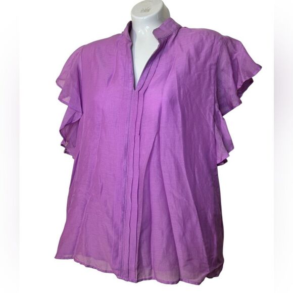 NWT Marella Flutter Sleeve Cotton & Silk Blend Blouse - Picture 1 of 8